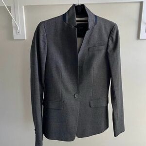 JCrew Gray Wool Regent Stand Collar Blazer 0T Navy Color under Collar Like New